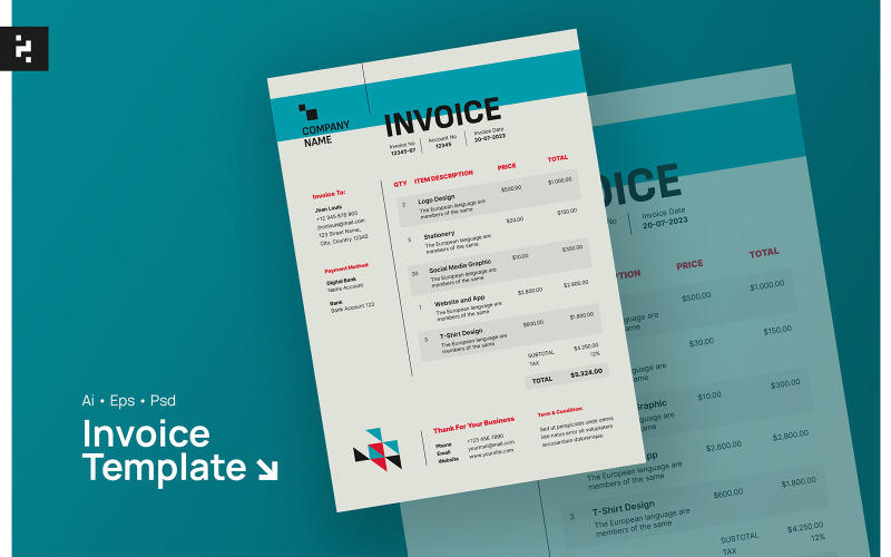 Minimal Modern Invoice Design Template Corporate Identity
