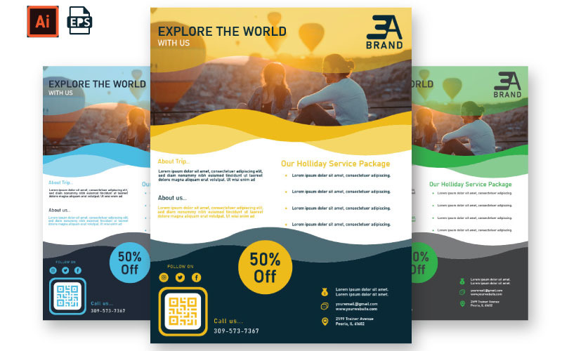 Holiday Travel Flyer Template – High-Quality Vector Design for Tourism Ads Corporate Identity