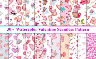 Valentine Watercolor Seamless Pattern, Valentines Day Seamless Pattern