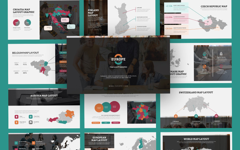 Europe Map Modern Vector Infographic Keynote Template