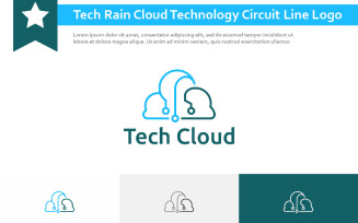 Tech Rain Cloud Technology Circuit Line Logo