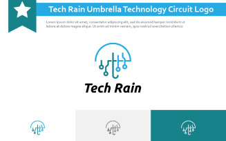 Tech Rain Umbrella Technology Circuit Line Logo