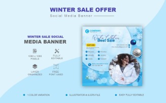 Modern Clean Winter Sale Social Media Post Design or Web Banner Template - Social Media Template