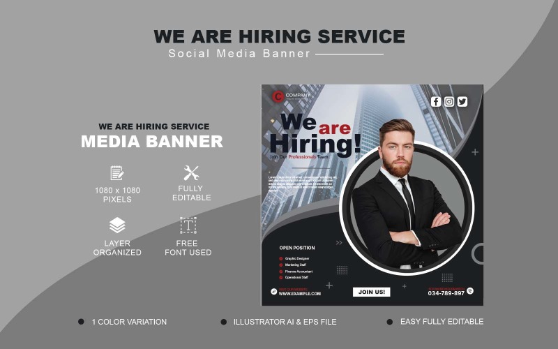 We Are Hiring Services Social Media Post Design or Web Banner Template - Social Media Template