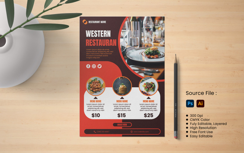 Western Food Restaurant Flyer Corporate Identity