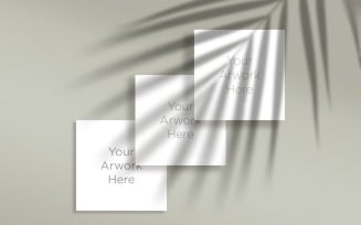 3 Diagonal Square Paper's Mockup With Leaf Shadow
