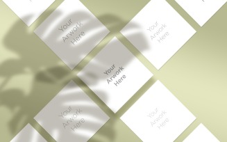 5 Square Paper Mockup With Leaf Shadow