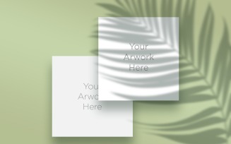2 Square Paper's With Leaf Shadow Mockup