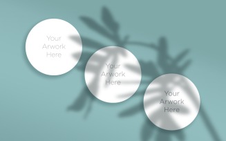 3 Circle Paper With Leaf Shadow Mockup