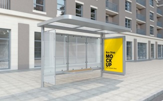 City Bus Shelter Outdoor Advertising mockup Template
