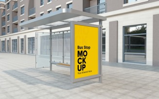 City Bus Shelter Outdoor Advertising Sign mockup Template