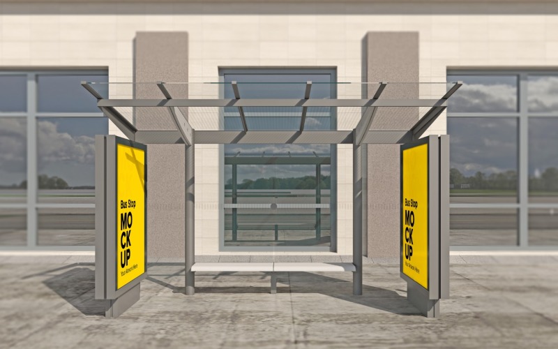 City Bus Shelter Outdoor With2 Advertising Billboard mockup Template Product Mockup