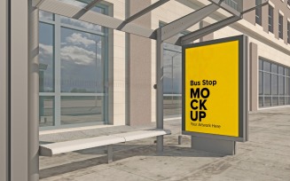Evening View Bus Shelter Outdoor Advertising Billboard mockup Template