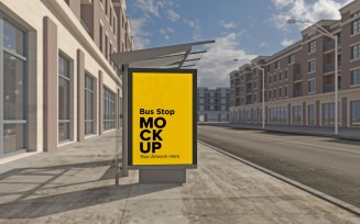Evening View City Bus Shelter Outdoor Advertising Billboard mockup Template