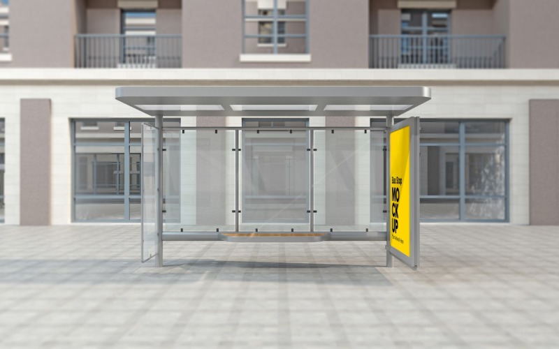 Front View City Bus Shelter Outdoor Advertising Sign mockup Template Product Mockup