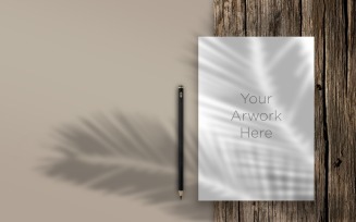 Letterhead Paper Mockup With Pencil Leaf Shadow