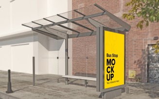 Road Side View Bus Stop Sign mockup Template