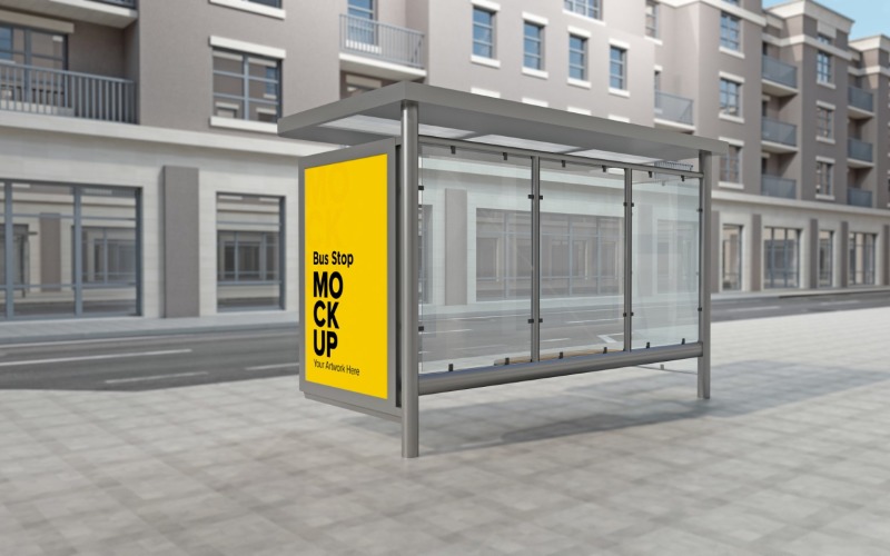 Side View City Bus Shelter Outdoor Advertising Sign mockup Template Product Mockup