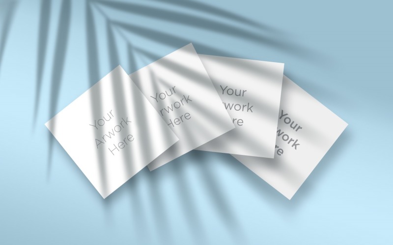 4 Square Paper Mockup With Leaf Shadow Product Mockup
