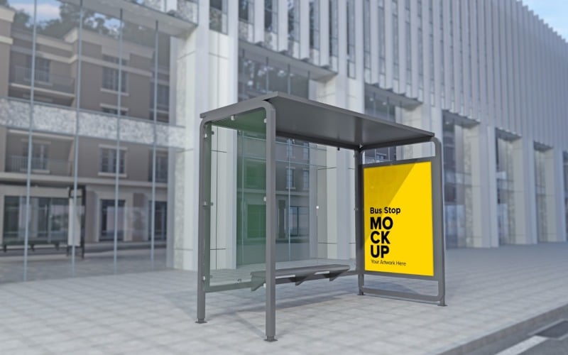 Bus Stop Billboard mockup Evening View Template Product Mockup