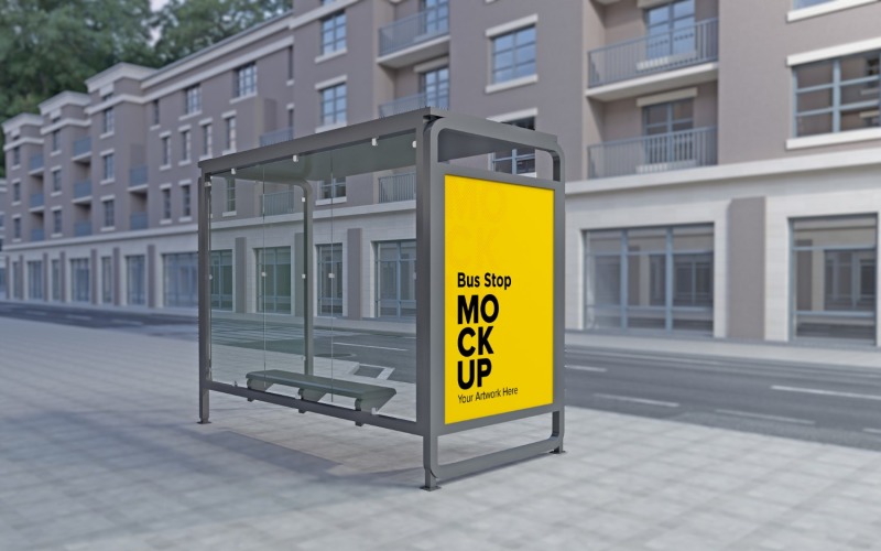 Bus Stop Evening View Signage mockup Template Product Mockup