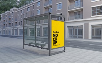 Bus Stop Evening View Signage mockup Template