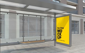 City Bus Shelter Advertising Sign mockup Template