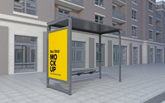 City Bus Stop Road Signage mockup Template