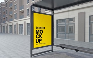 Evening Close View Bus Stop Signage mockup Template