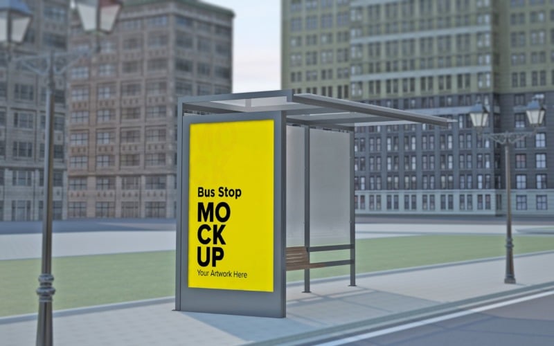 Evening View Bus Shelter Billboard mockup Template Product Mockup