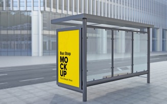 Evening View Bus Stop Sign mockup Template Backside View