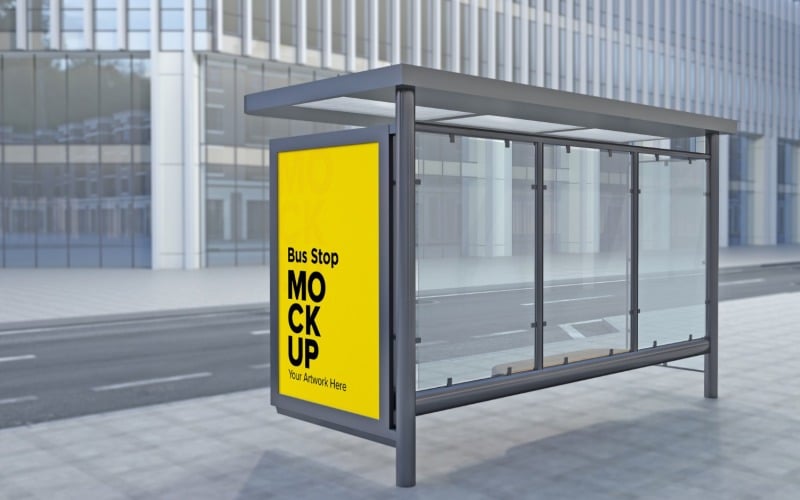 Evening View Bus Stop Sign mockup Template Backside View Product Mockup