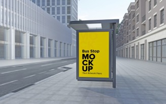 Evening View Bus Stop Sign mockup Template Side Perspective