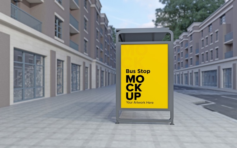 Evening View Bus Stop Signage mockup Template Product Mockup