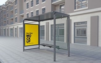 Road Side City Bus Stop Signage mockup Template