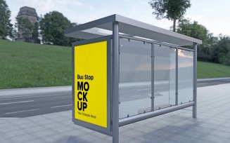 Side View Bus Stop Signage mockup Template