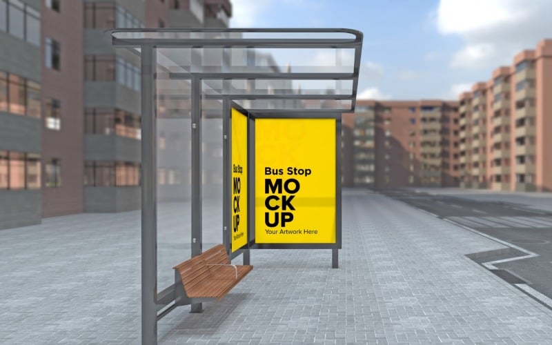 Afternoon View Bus Stop Sign Mockup Product Mockup