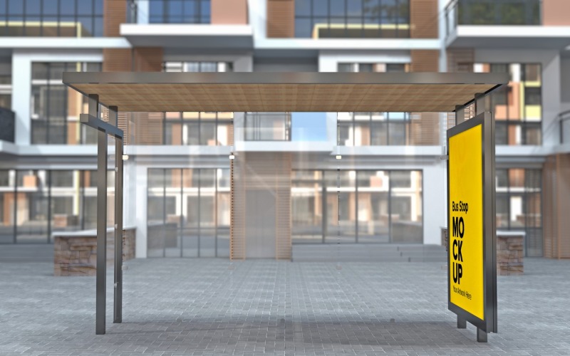 Afternoon View Bus Stop With Outdoor Advertising Billboard Mockup Product Mockup