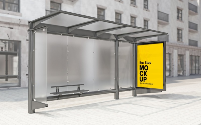 Blurred Glass Bus Shelter With Signage Mockup Product Mockup
