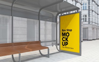Bus Shelter Mockup With Billboard Template