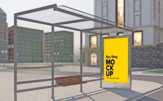 Bus Stop Sign Mockup In Town