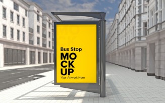 City Bus Stop Shelter With Sign Mockup