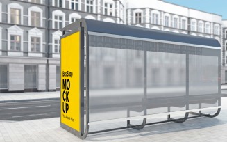 Classical Look Bus Stop With Sign Mockup Template