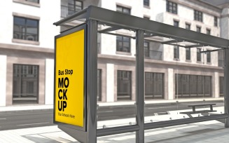 Classical Look Transparent Glass Bus Stop With Sign Mockup