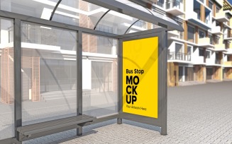 Classical View Bus Stop With Advertising Billboard Mockup.