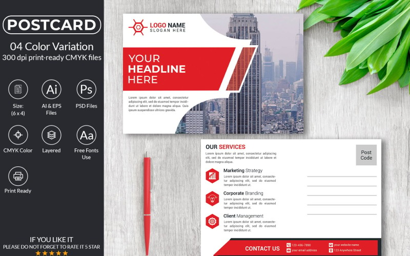 Corporate Postcard Design Template For Company Corporate Identity