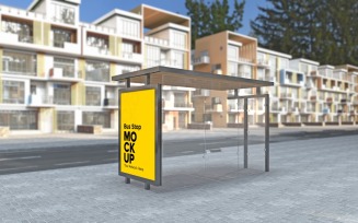 Elegant Bus Stop Shelter With Signage Mockup
