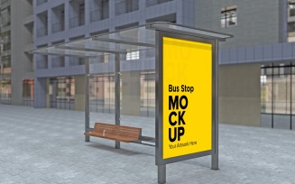Evening View Bus Stop With Outdoor Sign Mockup
