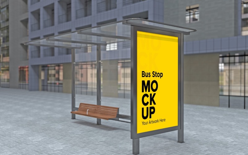 Evening View Bus Stop With Outdoor Sign Mockup Product Mockup