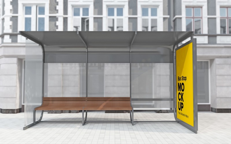 Evening View Signage Mockup Bus Shelter Product Mockup